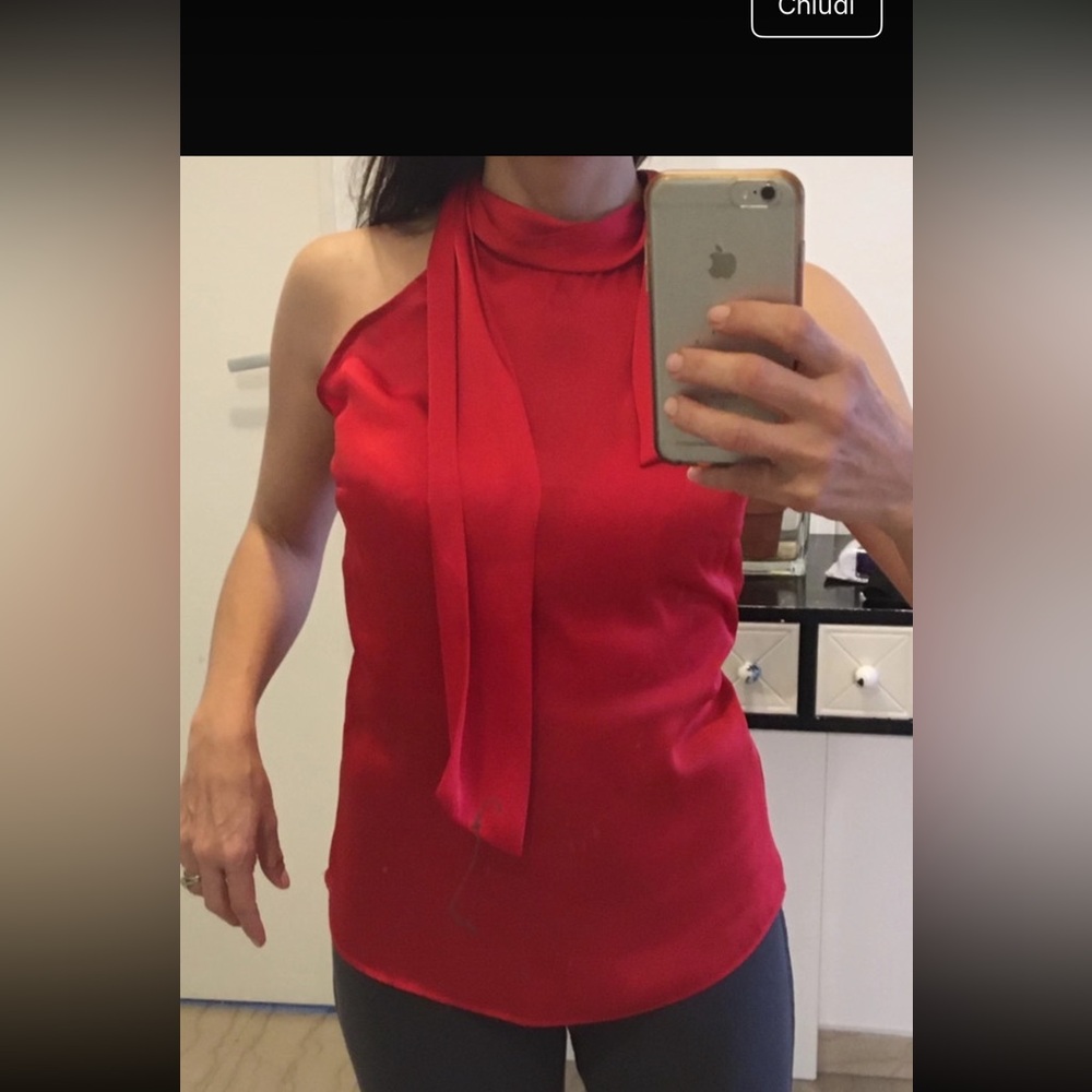 ZARA Red Sleeveless Tie-Neck Women's Top
